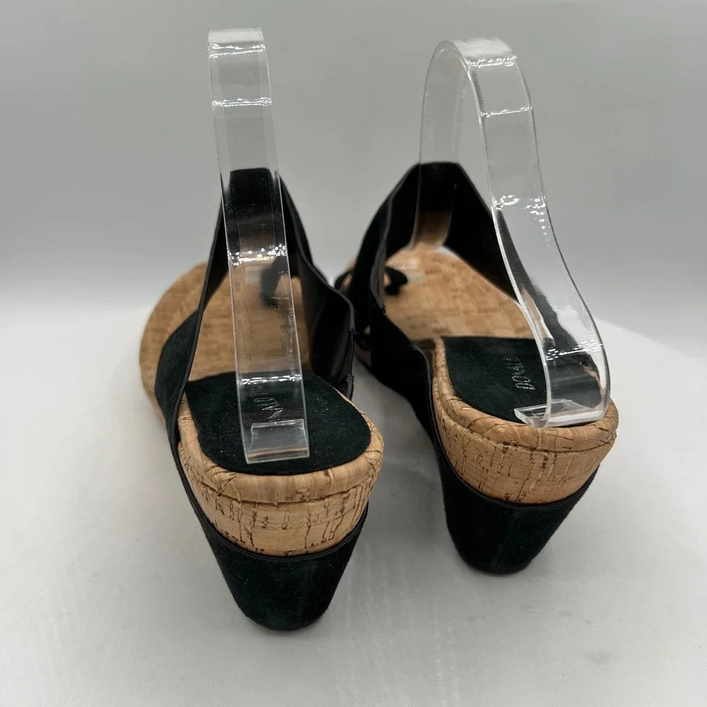Donald Pliner Gyer Black Leather Cork Wedge Toe Loop Sandals Size 9.5 NEW